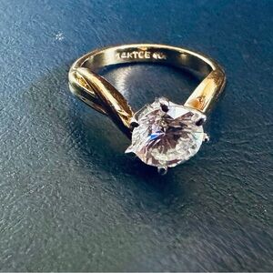 14K Gold Electroplate Solitaire Ring with Clear Stone – Size 7